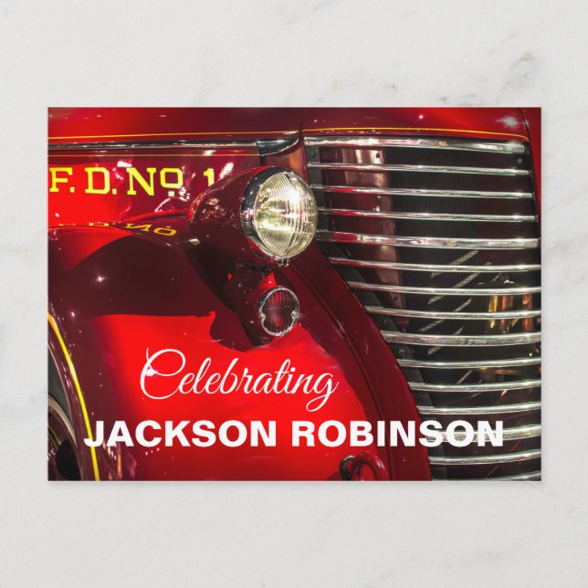 Cartão Postal Celebração da Vida do Caminhão de Bombeiros Antigo (Frente)