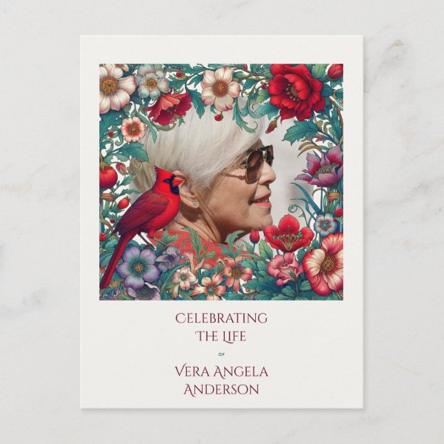Cartão Postal Celebração da Vida do Cardinal Vermelho FOTO (Frente)