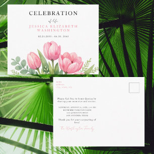 Cartão Postal Celebração da Vida em Aquarela Tulipas Rosa