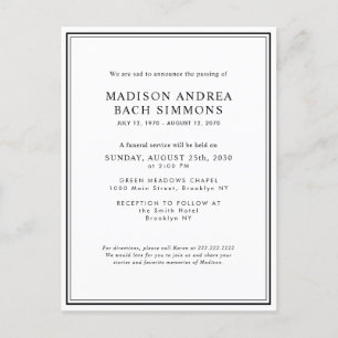 Cartão Postal Celebração da Vida pelos Serviços Funerais Moderno