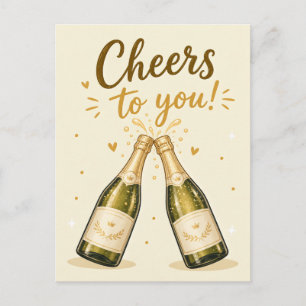 Cartão Postal Celebração de Aniversário com Garrafa de Champanhe