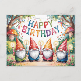 Cartão Postal Celebração de Aniversário com um Grupo de Gnomo de