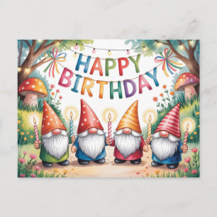 Cartão Postal Celebração de Aniversário com um Grupo de Gnomo de