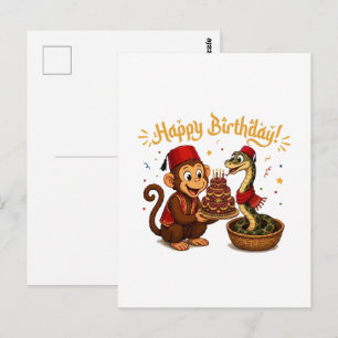 Cartão Postal Celebração de Aniversário de Macaco Engraçado e Co