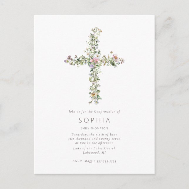 Cartão Postal Celebração de Confirmação de Cruzamento de Flores  (Frente)