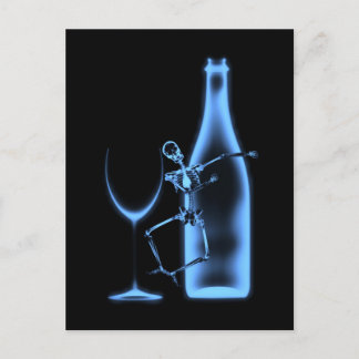 Cartão Postal Celebração de Esqueleto e Vinho com Raio-X - Azul