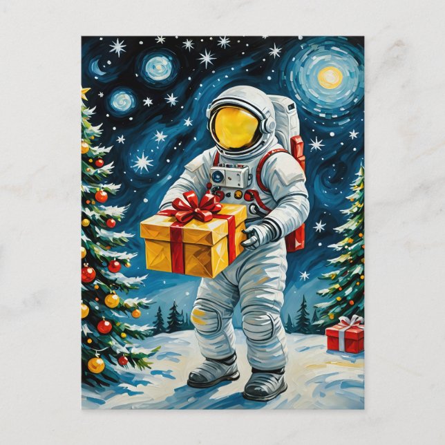 Cartão Postal Celebração de Natal Astronauta (Frente)