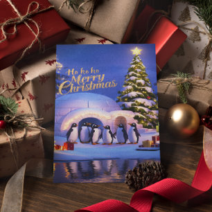 Cartão Postal Celebração de Natal dos Pinguins