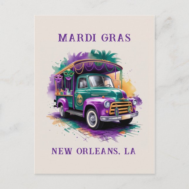 Cartão Postal Celebração de Vintage Truck Mardi Gras (Frente)