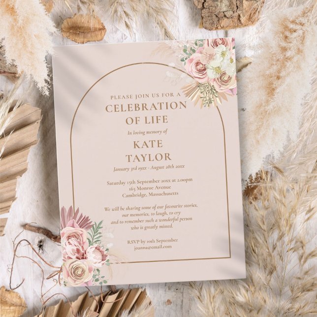 Cartão Postal Celebração Do Funeral Life Por Arca De Pampas (Pampas Grass Arch Celebration Of Life Funeral Postcard)