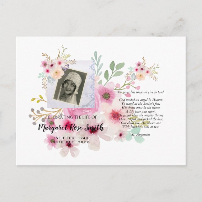 Cartão Postal Celebração do Life Memorial Gift ADD PHOTO VERSE (Frente)