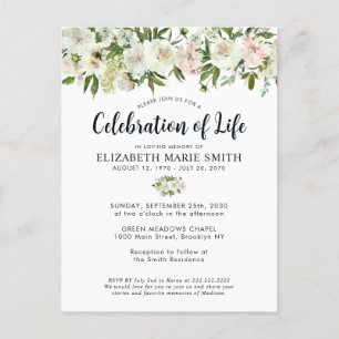 Cartão Postal Celebração do Memorial Funeral Floral Branco da Vi