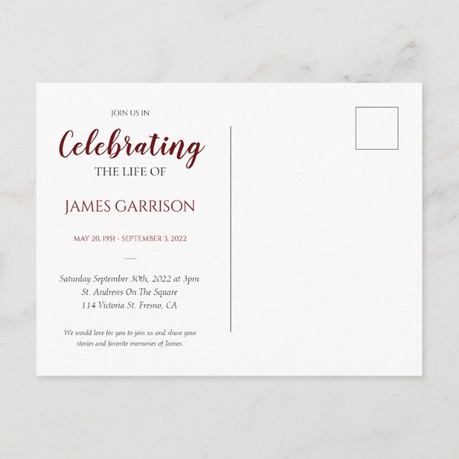 Cartão Postal Celebração Vermelha da Vida com Memória Fotográfic (Verso)