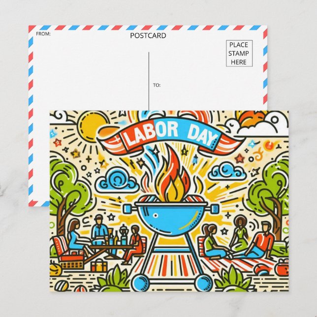 Cartão Postal Celebrando juntos - CHURRASCO do Dia do Trabalho (Frente/Verso)