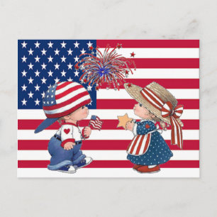 Cartão Postal Celebrar American Flag Vintage Kids, ZSSG