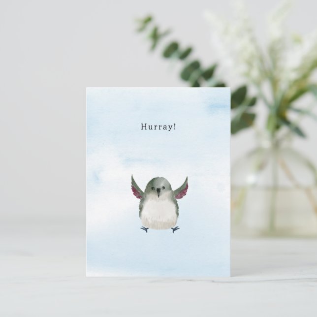 Cartão Postal Celebrations Hurray Quote Bird Illustration Card  (Em pé/Frente)
