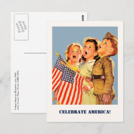 Cartão Postal Celebre a América, 4 de Julho Arte Vintage