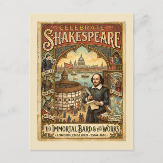 Cartão Postal Celebre Shakespeare Inspirado em Vintage Colorido 