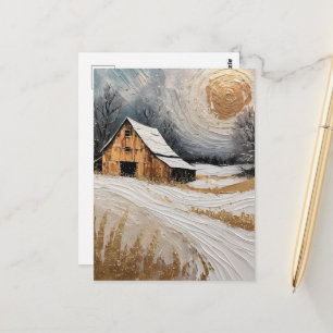 Cartão Postal celeiro de inverno com detalhes dourados