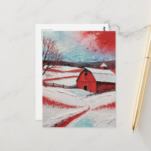 Cartão Postal Celeiro vermelho de inverno