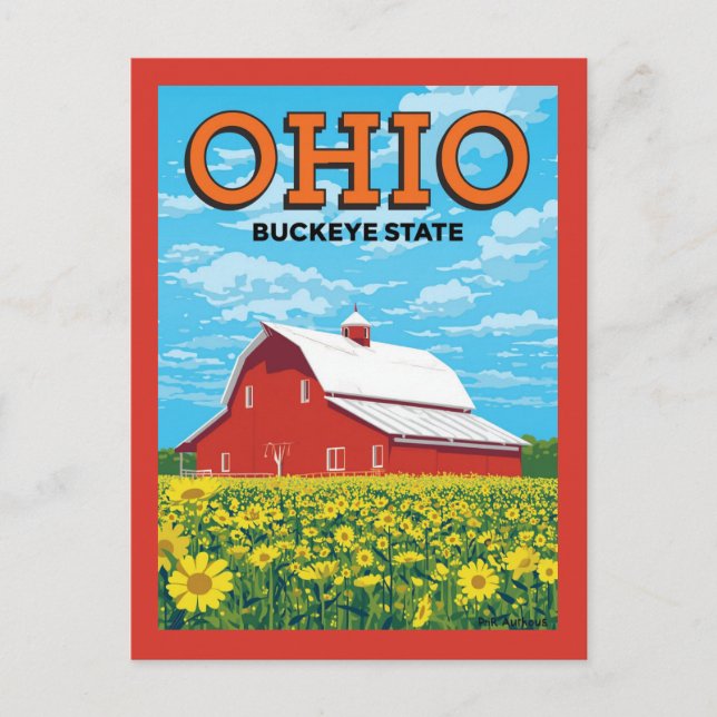 Cartão Postal Celeiro Vintage do Estado de Ohio Buckeye (Frente)