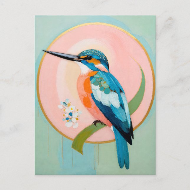 Cartão Postal Celestial Kingfisher: A Study in Azure and Gold (Frente)
