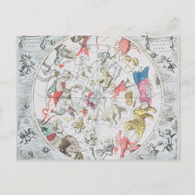Cartão Postal Celestial Mostrando os Sinais do Zodíaco (Frente)