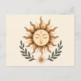 Cartão Postal Celestial Sun Face Botanical Mystical Art