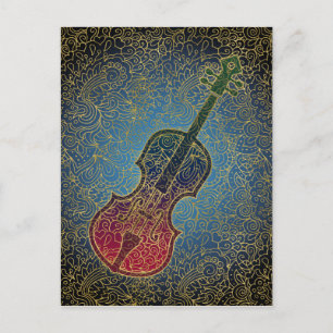 Cartão Postal Cello Dourado Filigree - Música Colorida