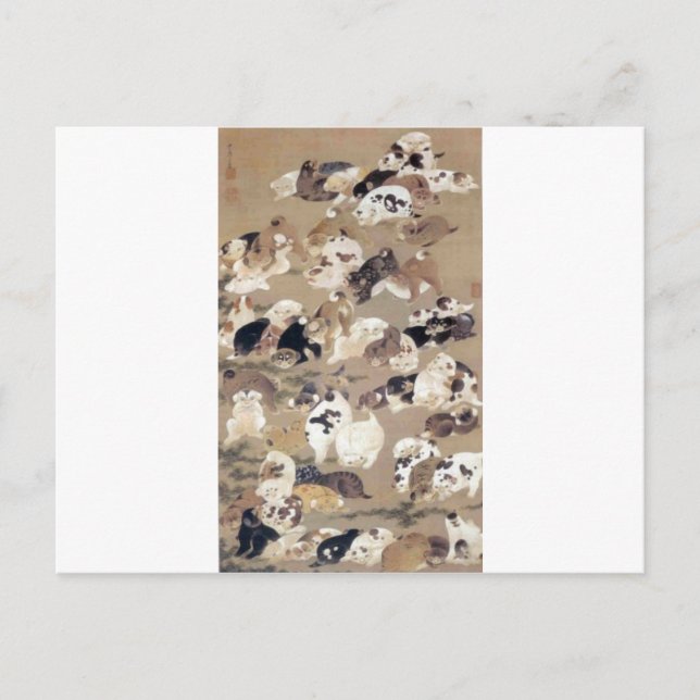 Cartão Postal Cem Cães por Ito Jakuchu (Frente)