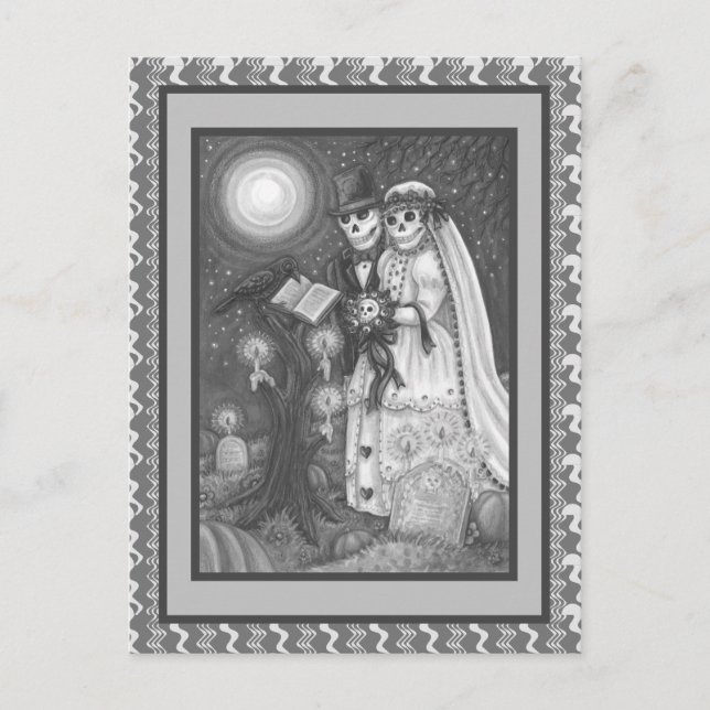 CARTÃO POSTAL CEMETERY VOWS, SKELETON WEDDING, BRIDE E GROOM (Frente)