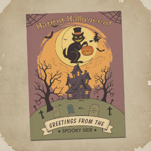 Cartão Postal Cemitério Assustador - Cena de Halloween