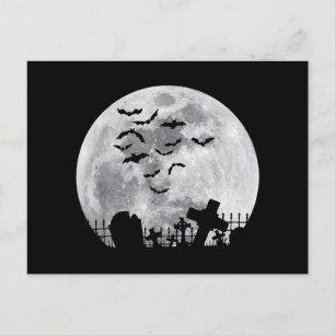 Cartão Postal Cemitério de lua cheia de Halloween Cemitério de c