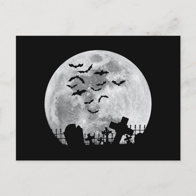 Cartão Postal Cemitério de lua cheia de Halloween Cemitério de c (Frente)