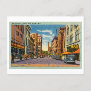 Cartão Postal Cena Adams Street em Toledo, Ohio, Viagens vintage
