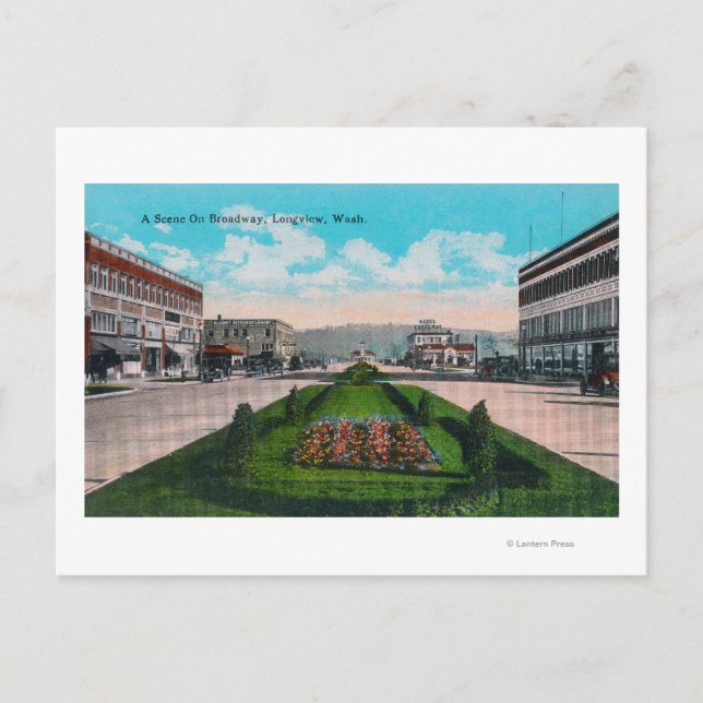 Cartão Postal Cena BroadwayLongview, WA (Frente)