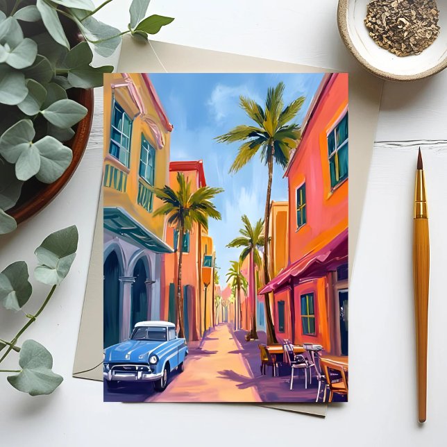 Cartão Postal Cena Colorida de Rua de Miami Beach (Criador carregado)