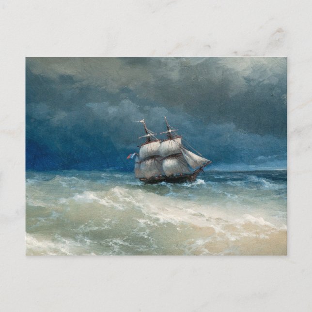 Cartão Postal Cena costeira com Stormy Waters Ivan Aivazovsky (Frente)