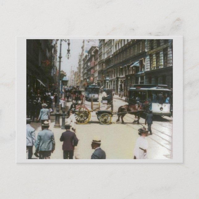 Cartão Postal Cena da antiga Broadway em 1904, Nova Iorque (Frente)