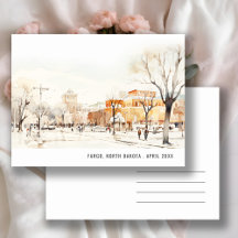 Cena da Cidade de North Dakota em Aquarela Viagem