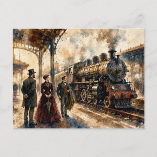 Cartão Postal Cena da Estação de Trem Vitoriana,