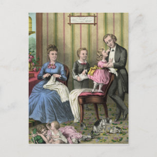 Cartão Postal Cena da Família Vintage