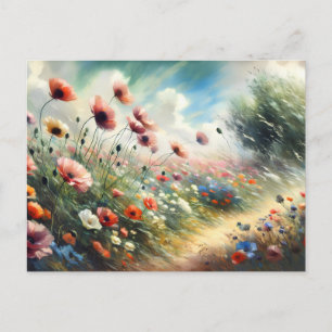 Cartão Postal Cena da Natureza Campo de Flores Vintage