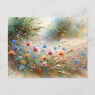 Cartão Postal Cena da Natureza com Campo de Flores Vintage