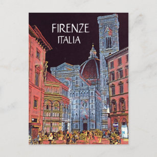 Cartão Postal Cena da rua Firenze Italia com Duomo