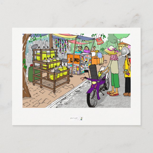 Cartão Postal Cena da rua postal na Ásia com motocicleta (Frente)