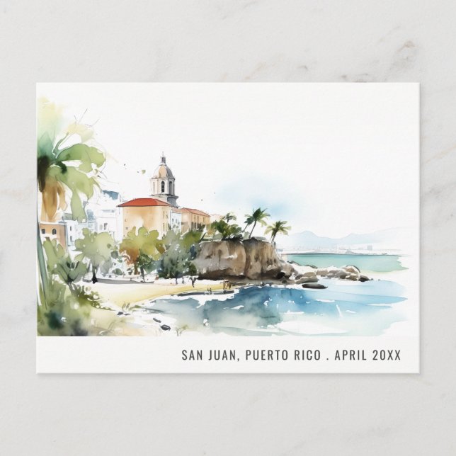 Cartão Postal Cena de aquarela de San Juan Porto Rico Viagem (Frente)