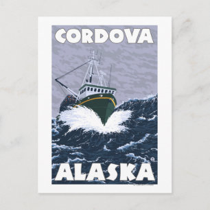 Cartão Postal Cena de Barcos de Pesca - Córdova, Alasca