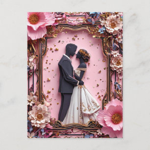 Cartão Postal Cena de Casamento com Silhueta de Papel Romântico