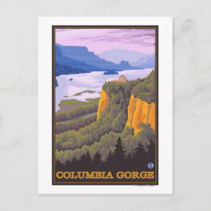 Cartão Postal Cena de desfiladeiro do rio Columbia com Ponto Cor